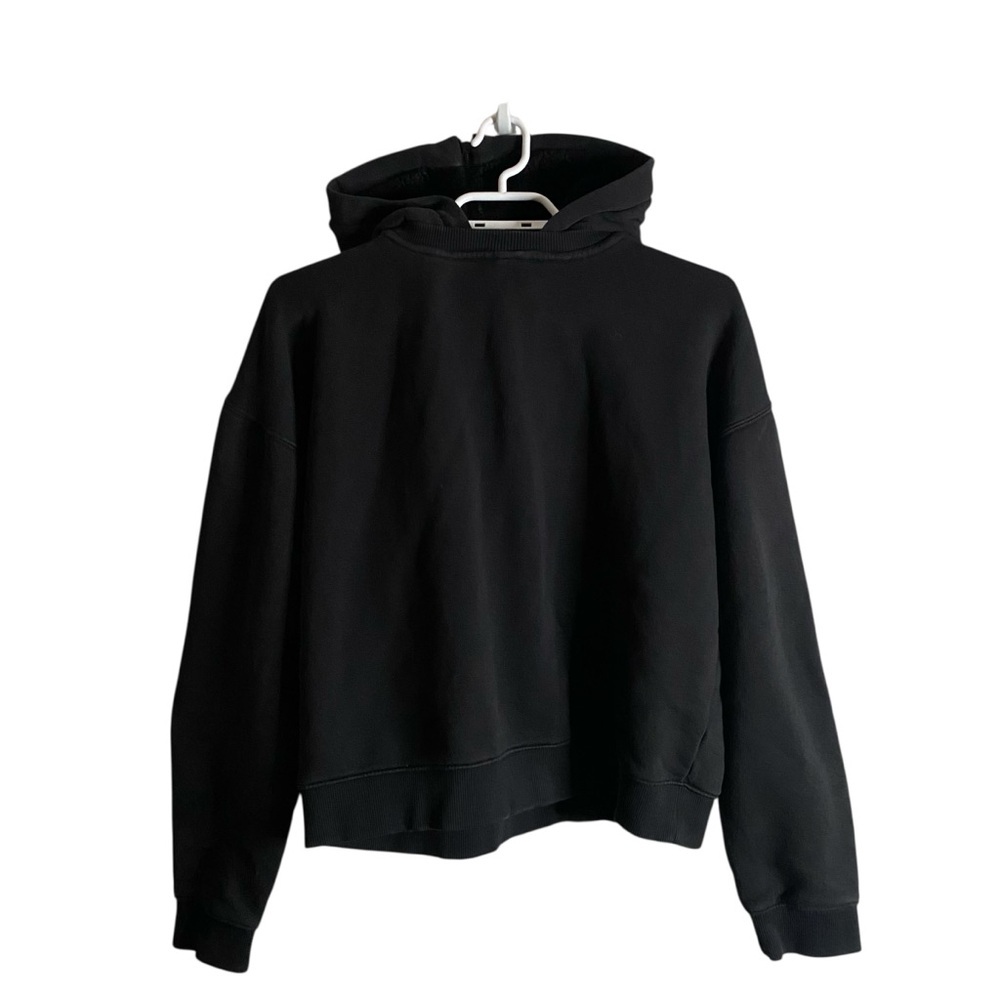 Zara Women’s Midnight Black Versatile Faux Fur Cropped Sweatshirt Hoodie